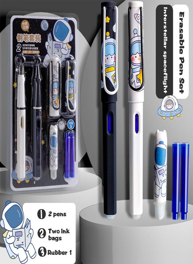 WISHKEY Plastic Fountain Pen Set with Cartridge, Stylish Astronaut Design, Erasable Ink, Easy to Refill, Medium Nib, Fancy Pen for Girls, Stationery Gift for Kids, Blue Ink, (Pack of 1) - Image 2